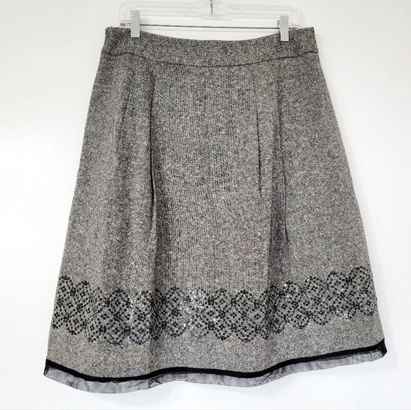 LOFT Gray and Black Wool Blend Sequin Skirt Size 10 - Picture 1 of 7